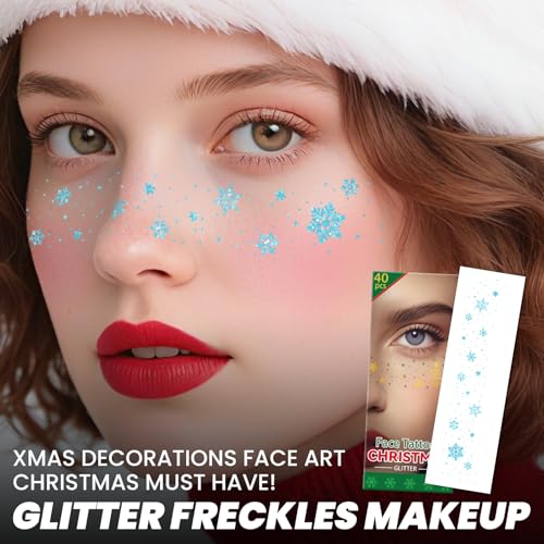 Cerlaza Christmas Decorations, Glitter Freckles Face Tattoos, Christmas Temporary Fake Tattoo Stickers for Adults, Xmas Accessories, Holiday Outfits for Women, Party Favors, Stocking Stuffers