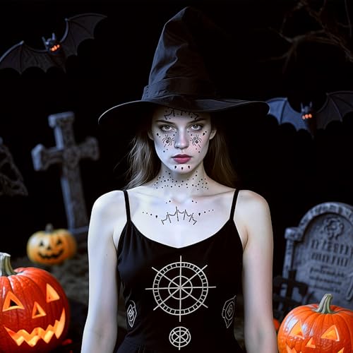 Spider Web Face Gems Stick On Rhinestones - Halloween Temporary Tattoos 2Pc