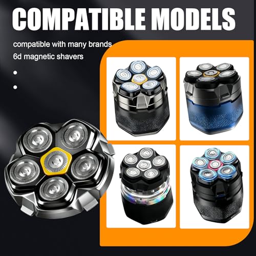Magnetic 6 Head Shaver Replacement Heads for 6D Magnetic Electric Shaver Razor Universal Shaver Replacement Head for Bald Men and Face (Black(2PACK))