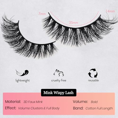 Mink Lashes Fluffy Wispy 14 Pairs Natural Cat Eye Strips