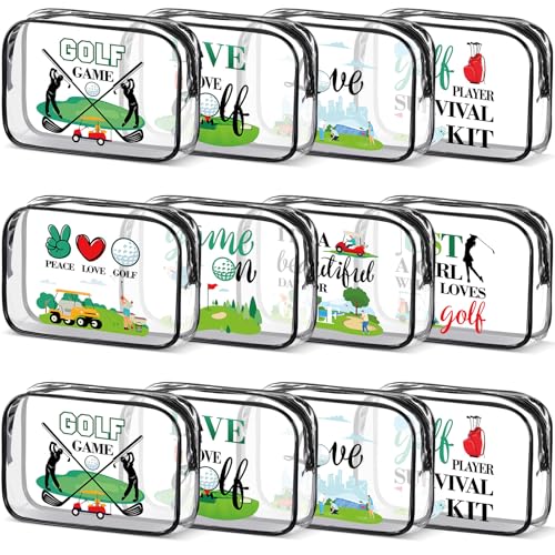 Kacctyen 12 Pcs Golf Pouch for Women 7 x 4.7 x 2.4 Inch Golf Cosmetic Makeup Bags PVC Clear Cheer Case Toiletry Pouch for Women Purse Zipper Bulk Goodie Gifts Accessory Team Party