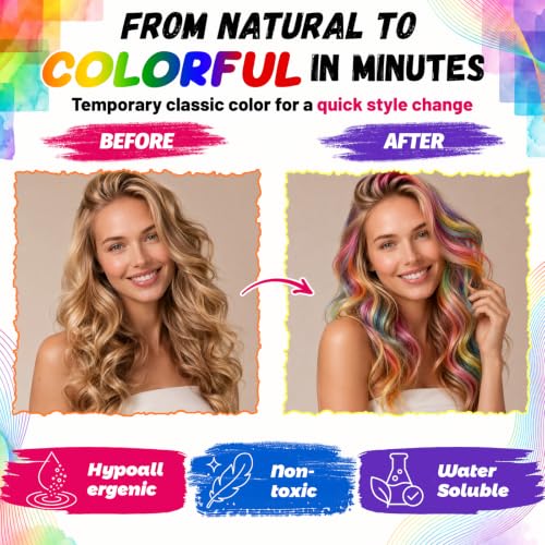 Temporary Hair Chalk Stick - 9 Vibrant Colors, Washable