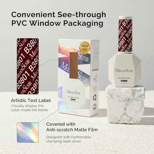 MelodySusie Hema Free Gel Nail Polish, 0.5 Fl Oz Thick Garnet Red Gel Polish, Non-Toxic, Long Lasting, Soak Off UV Nail Polish, Manicure Nail Design Salon DIY Nail Art at Home B3801