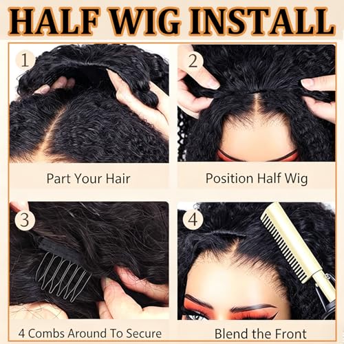 Burmese Curly Half Wig Human Hair Glueless 14" | 3-in-1 Drawstring