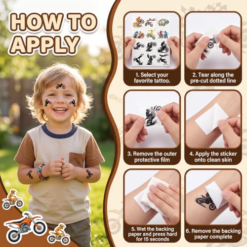 Dirt Bike Temporary Tattoos for Kids - 60 Pre-Cut Motocross Designs