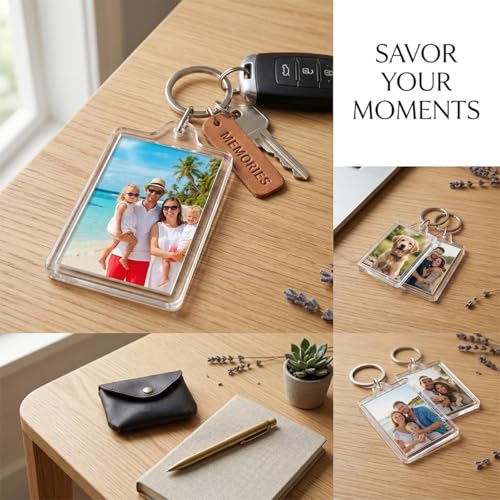 16 Pack Acrylic Photo Keychains - Customizable Clear Picture Holders for DIY Crafts