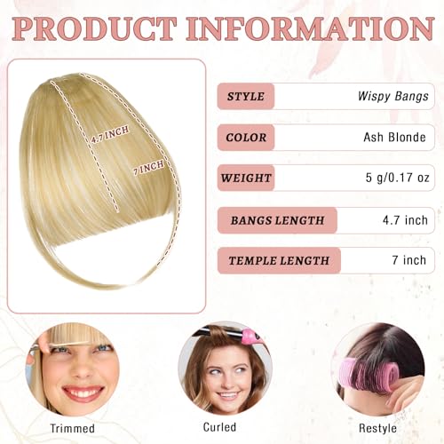 Clip-In Wispy Bangs with Temples for Women Ash Blonde