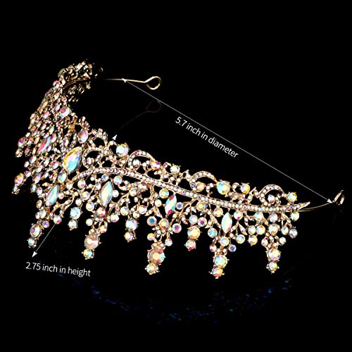 AB Gold Crystal Crown Tiara for Women Wedding Bride