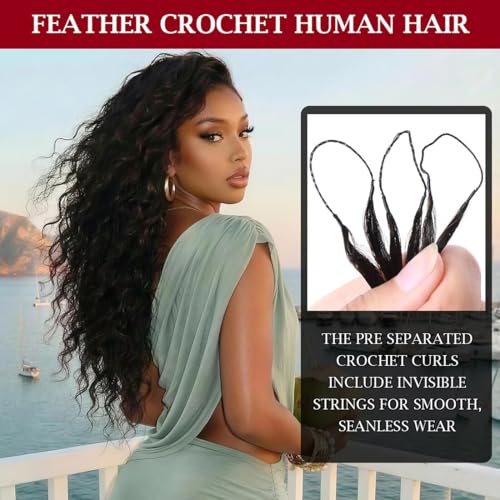 LOLly Hair 1B# 16 Inch Feather Human Crochet Hair Pre-Looped 110g Deep Wave