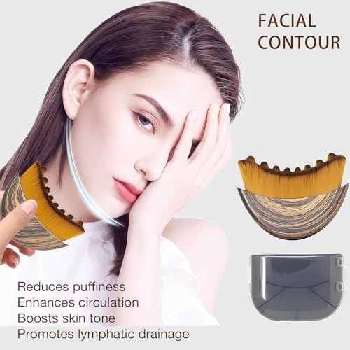 Lymphatic Contour Face Brush for Lymphatic Drainage Soft, Facial Brush for Lymphatic Drainage Reduces Puffiness, Dry Guasha Brushes Ergonomic Tool Relieve Fatigue 2 PCS Walnut