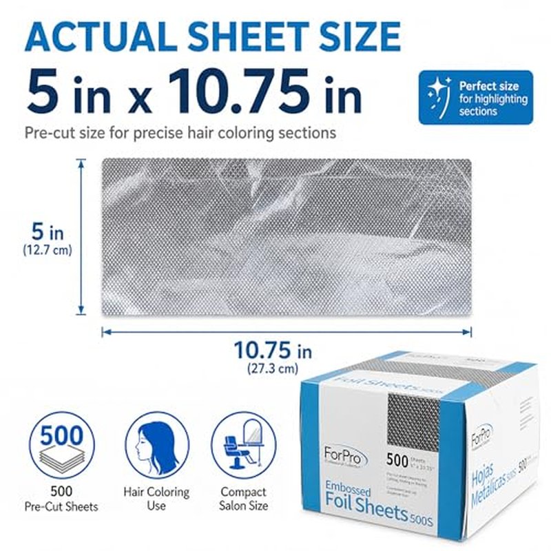 ForPro Embossed Pop-Up Hair Foil Sheets - 500 Count, 5" x 10.75"