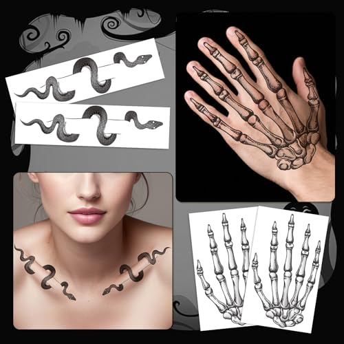 6 Pcs Skeleton Face Temporary Tattoos for Halloween