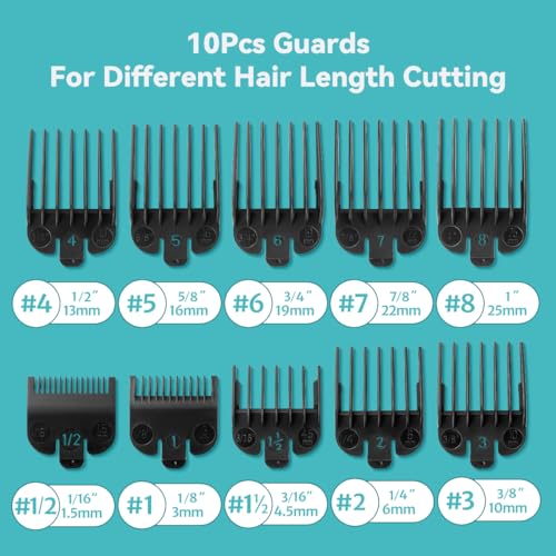 Wahl Clipper Guards Set, 10-Piece (1/16" to 1"), Black