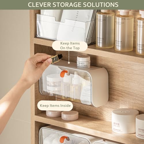 SUNFICON Wall Mounted Cotton Pads Holder Organizer Cotton Swab Balls Holder Q-tip Dispenser Qtip Storage Canister Cosmetic Pads Container Flossers Box Case