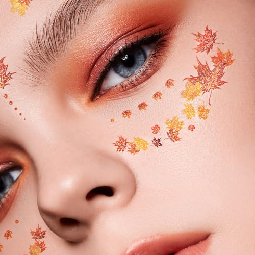 Fall Maple Leaf Face Stickers - Thanksgiving Temporary Tattoos (2 Pack)