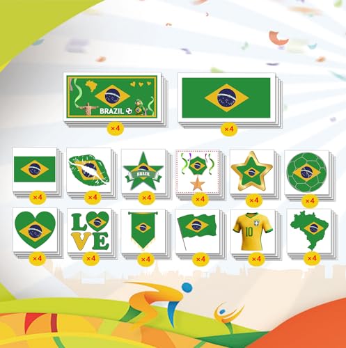 ZH BOCO ARTS Brazil Flag Temporary Tattoos Waterproof 56pcs for World Cup & Sports Fans