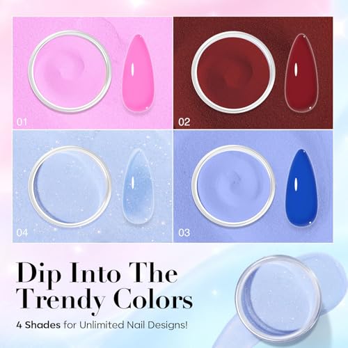 AZUREBEAUTY 4 Colors Dip Powder Nail Kit with Base, Top Coat & Activator