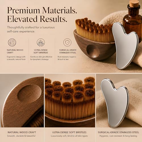Lymphatic Drainage Face Brush & Stainless Steel Gua Sha Set