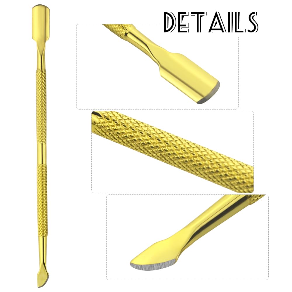 XINMEIWEN 8 Pieces Nail Cuticle Pusher Stainless Steel Nail Polish Cuticle Remover Double Ended Manicure Nail Pedicure Tool Metal Cuticle Peeler Scraper for Fingernails and Toenails (Gold)