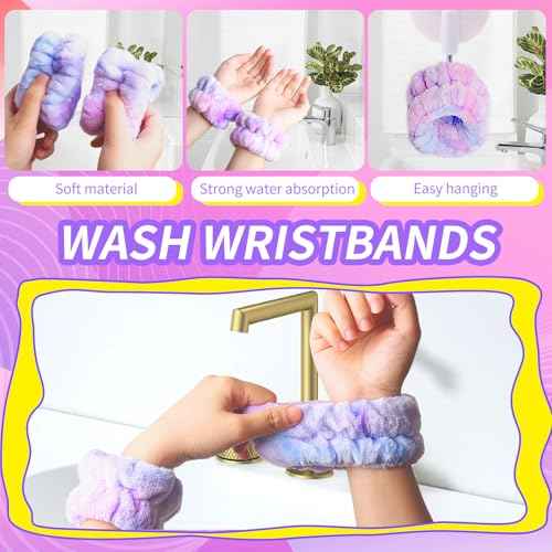 WSYUB Spa Headband and Wristband Set with Hair Scrunchies, Face Wash Headbands, Makeup Skincare Headband Wrist Bands for Washing Face