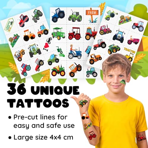 60-Piece Tractor Party Favors Set: 36 Tattoos & 24 Slap Bracelets