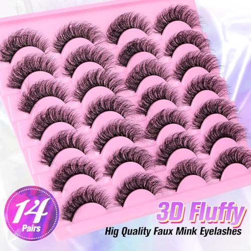 Lashes Wispy Eyelashes 6 D Volume Faux Mink Lashes Fluffy False Eyelashes 19MM D Curl Lash Extension Fake Eyelashes 14 Pairs by wtvane