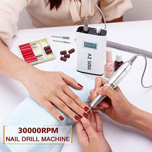 AZ GOGO Electric Nail Drill, 30000RPM Rechargeable Portable Nail Drill Machine for Acrylic Gel Nails, Professional Manicure E-File for Home or Salon Use