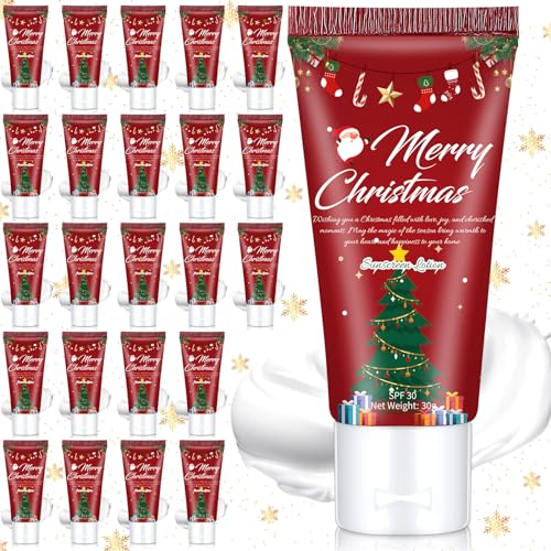 24 Pcs Mini Sunscreen Bulk for Christmas Party SPF 30 Water Resistant Sunscreen Lotion Bulk 1oz Travel Size for Thank You Gifts Christmas Party Supplies
