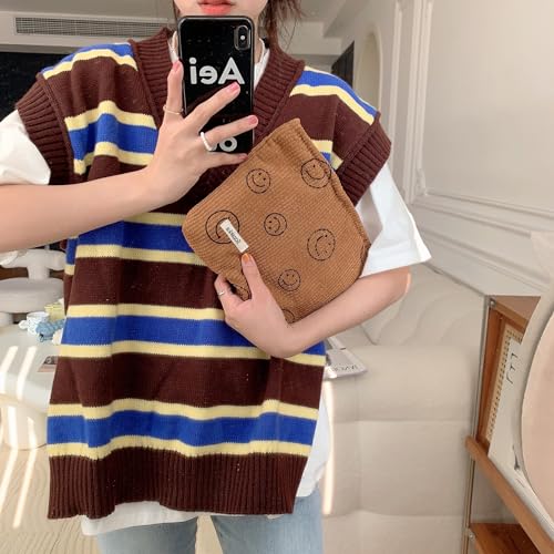 Corduroy Cosmetic Bag for Women - Makeup Organizer Pouch Brown