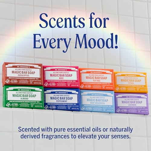 Dr. Bronner's Pure-Castile Magic Bar Soap - Tea Tree, Made with Regenerative Organic Certified Oils, For Face, Body & Hair, Gentle, Vegan, Non-GMO (5oz, 12-Pack)
