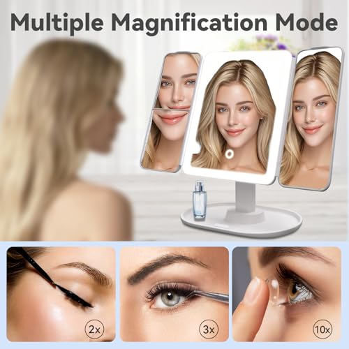 SANYCASA Makeup Mirror with Lights, 2X/3X/10X Magnification & Dimming