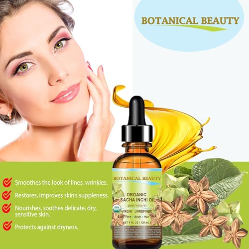 Botanical Beauty Organic SACHA INCHI OIL 100% Natural Pure Undiluted Virgin Unrefined Cold Pressed Carrier Certified Organic Oil For Face, Skin, Hair, Lip, Nails, Rich in Vitamin E (1 Fl Oz 30 ml)