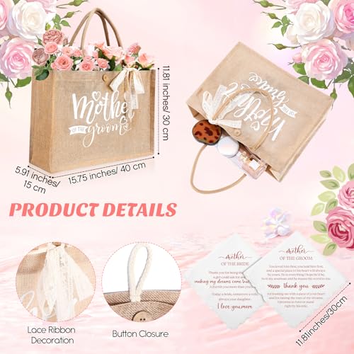 Hushee 2 Set Mother of Bride and Groom Gifts Set Includes Handbag Canvas Makeup Bag Acrylic Heart Decoration Wedding Handkerchief for Mom Mother in Law Bridal (Flower)