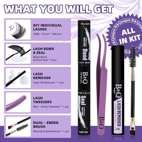 B&Q Fluffy Lash Clusters Kit 280PCS UltraSoft Cluster Eyelash Extensions, 70+90D Volume Eyelash clusters 10-18mm Lash Extension Kit, D Curl Individual Lashes kit with lash Applicator Tool (70+90D Set)