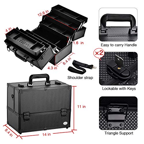 Joligrace Makeup Train Case 14 Inch – 6 Trays Professional Organizer with Lock