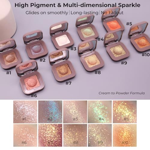 Duochrome Glitter Eyeshadow, Ultra-Fine Color Shifting Metallic Shimmer, High Pigment Holographic Single Eye Makeup, Long Lasting & Buildable Eye Shadow (2# Plum Mauve)