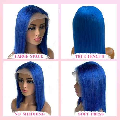16 Inch Blue Bob Wig Human Hair 13x4 HD Lace Front Wigs Human Hair Pre Plucked with Baby Hair Glueless Bob Wig Human Hair 180% Density
