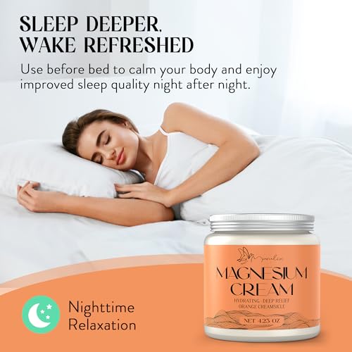 Magnesium Cream for Sleep - Topical Magnesium for Women, Muscle Relaxation, Calm, Moisturizing with Coconut Oil, Shea Butter & Hyaluronic Acid, 4.23 OZ, Safe for Kids (4.23 Ounce, Orange)
