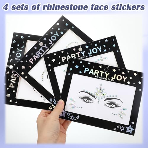 4 Sets Face Gems for Women, Self Adhesive Glitter Face Jewels Festival Faces Gems Stickers for Parties Halloween & Cosplay