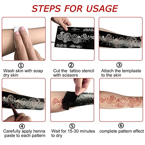Henna Tattoo Stencil Kit - 9 Reusable Templates for Hand & Body