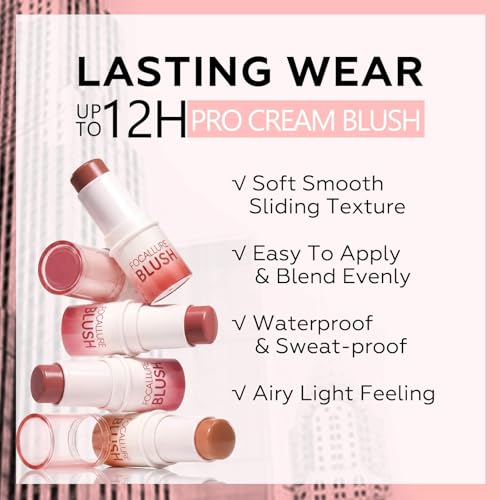 FOCALLURE Cream Blush Stick - 12H Long-Lasting Multi-Use Makeup