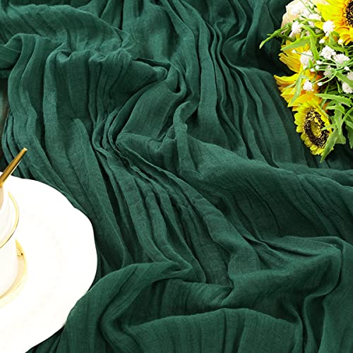 Socomi Cheesecloth Table Runner 10ft Gauze Boho Rustic Emerald Green Cheese Cloth Table Runner for Wedding Bridal Shower Fall Thanskgiving Decoration