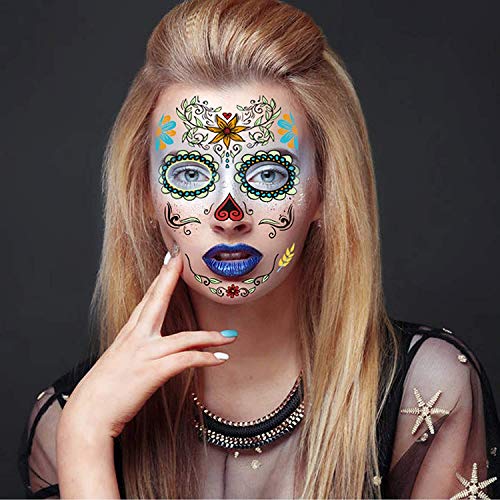 Glow in the Dark Temporary Face Tattoos, 6 Sheets Sugar Skull