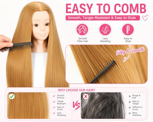 Blonde Mannequin Head with Synthetic Hair and Clamp, 28 Inch for Cosmetology Practice
