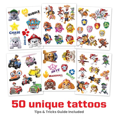 Paw Patrol Temporary Tattoos for Kids, 50-Pack