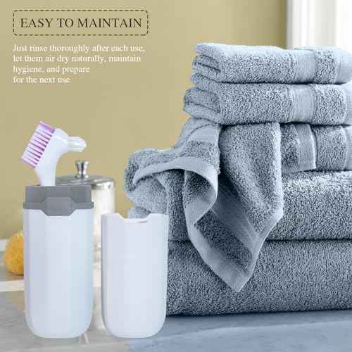 2Pcs Denture Brush False Teeth Toothbrush with 1 White Carrying Case, Effective Denture Cleaning Brush with Multi-Layered Soft Bristles,Green and Purple