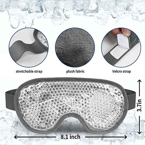 Cooling Eye Mask with Gel Bead, Reusable Cold Compress Ice Pack Sleeping Eye Cooling Pads for After Eyelid Surgery, Puffiness, Puffy Eyes, Headache, Migraine Relief(Grey)