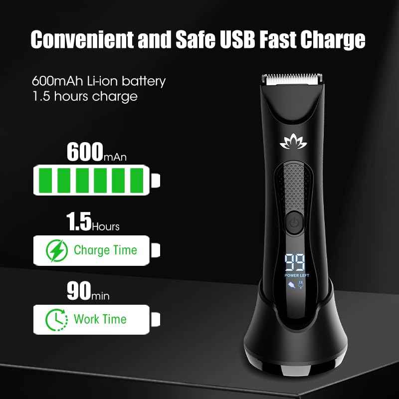 Suttik Manscape Body & Pubic Hair Trimmer for Men, Groin & Ball Trimmer Men, Electric Razor Bikini Trimmer, Body Groomer Ball Shaver for Smooth Wet/Dry Shaving, Led Light