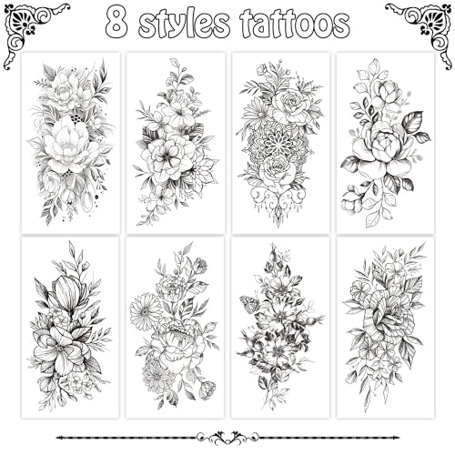 Cerlaza Temporary Tattoos for Women, Realistic Flower Sleeve Stickers