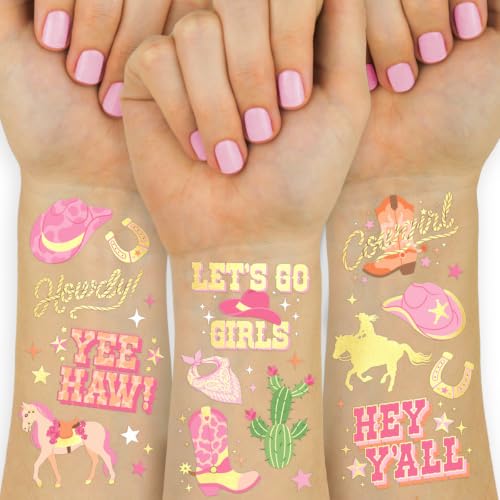XO, Fetti 100 Gold Foil Cowgirl Temporary Tattoos | Western Party Favors